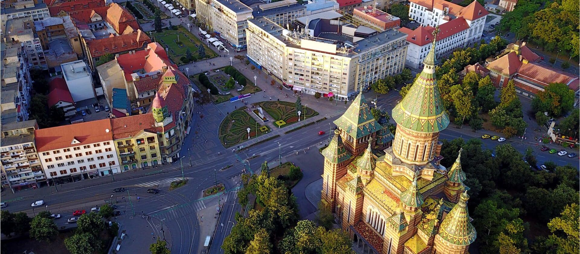 Streets of Timisoara from above, home of Inpsyde WordPress Engineer Róbert Mészáros